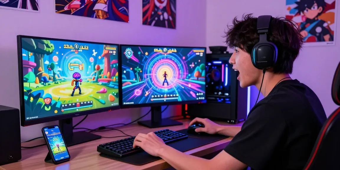 Captivating scene of mind control hentai gaming setup featuring animated character engaged in vibrant gameplay