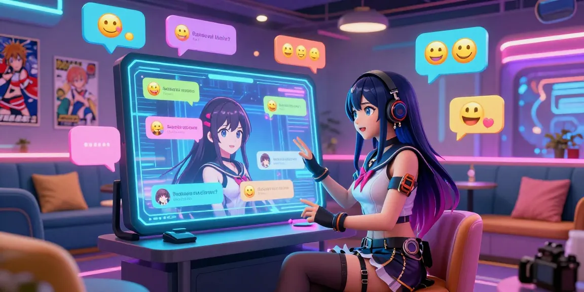 Engaging chat interface with a vibrant anime character for free ai ecchi chat interactions.