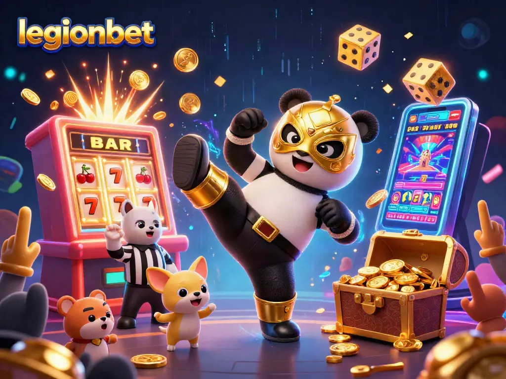 Experience the thrill of legionbet with a vibrant scene of winning action, animated characters and casino excitement.