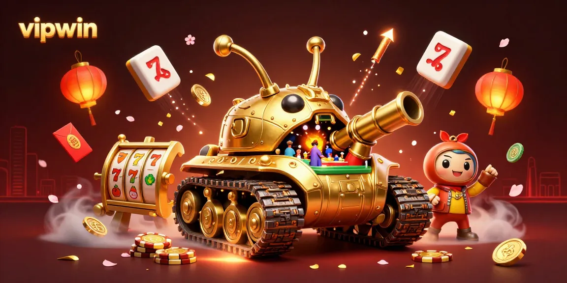 Experience the excitement of vipwin with a dynamic 3D casino scene featuring a golden beetle tank.