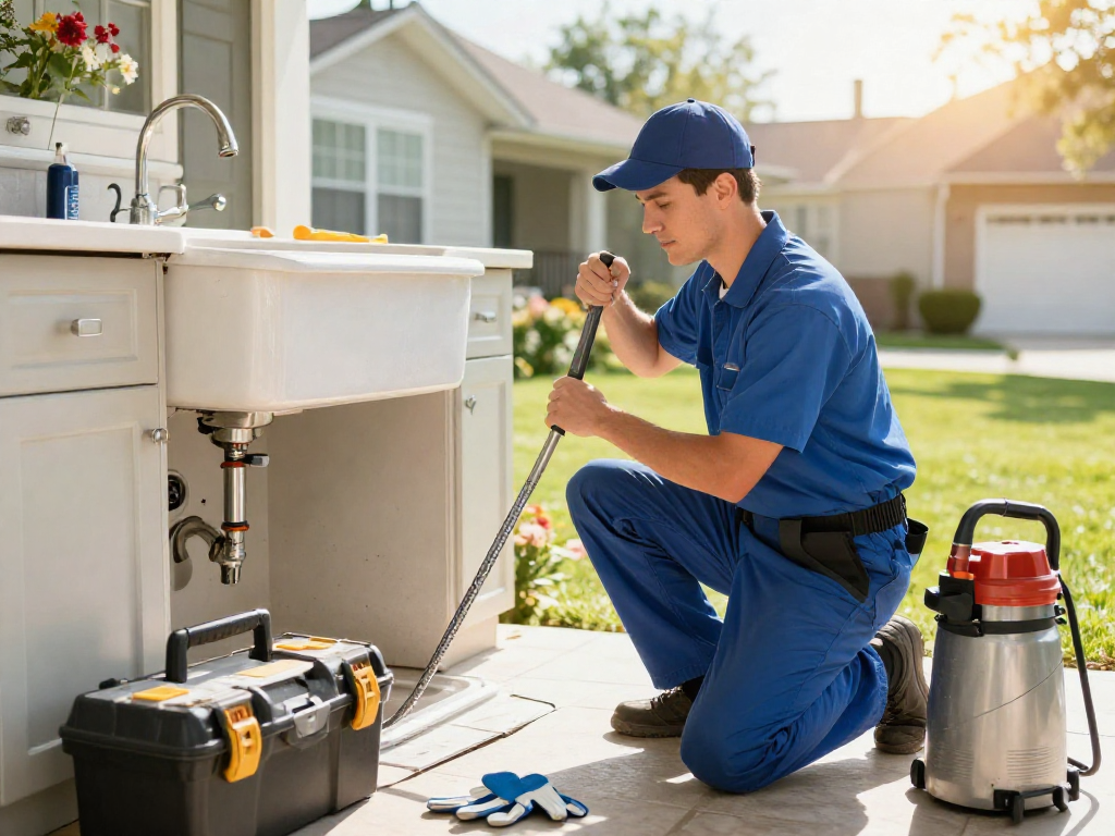 Drain cleaning Fort Worth services being performed by a skilled technician clearing a kitchen sink clog.