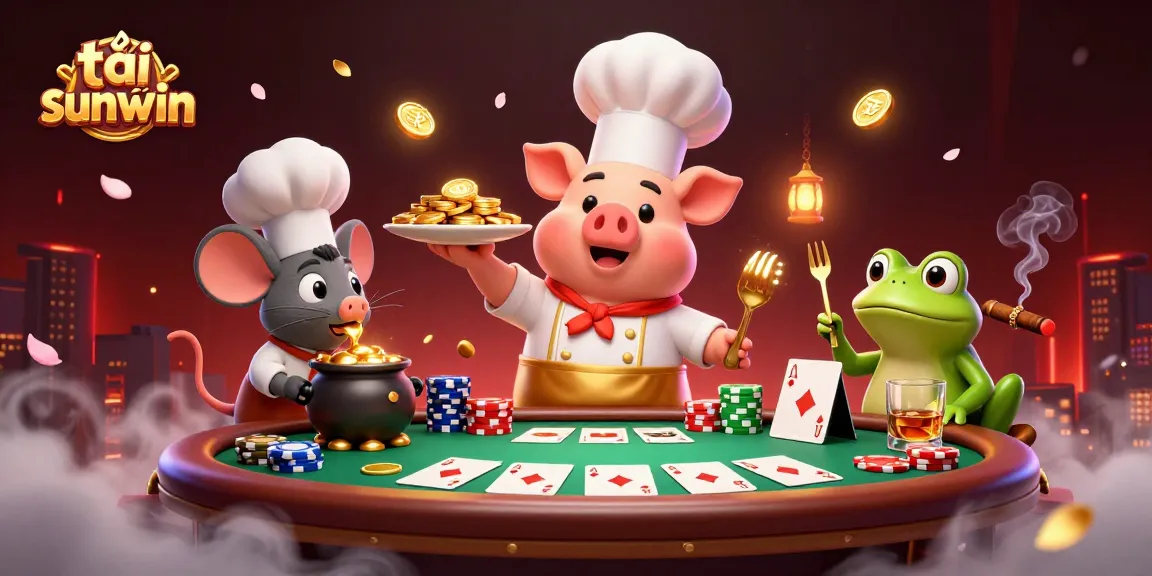 Engage with tải sunwin in a vibrant 3D scene featuring playful casino characters and rich gambling elements.