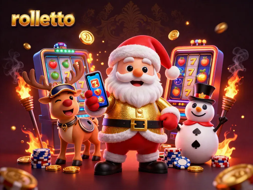 Spin the rolletto jackpot with Santa and friends in a vibrant casino scene!