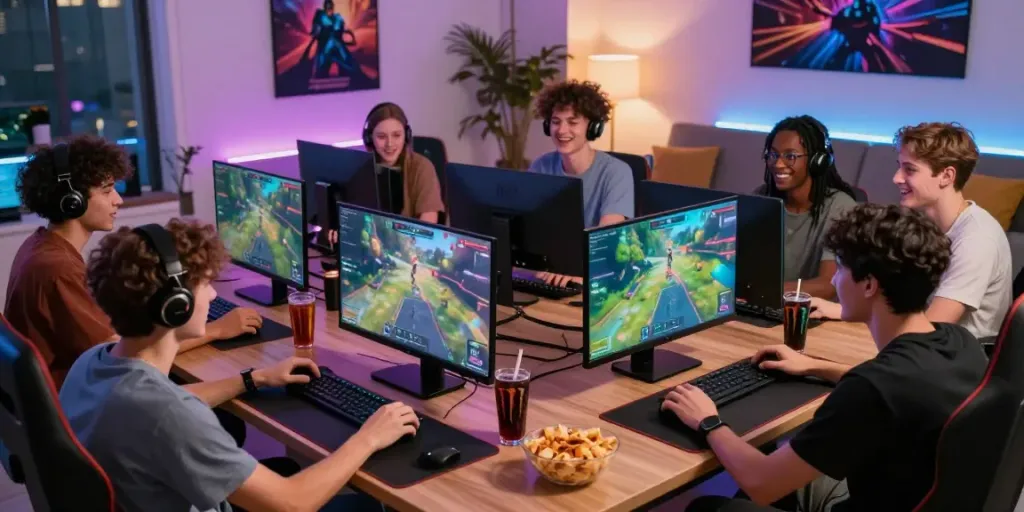 11bet-app.net social gaming setup with friends enjoying a multiplayer strategy game