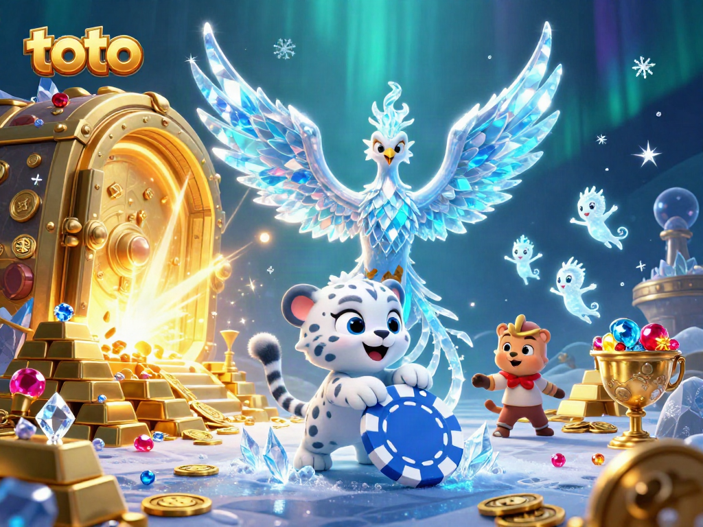 Engage with toto through an icy phoenix scene emanating wealth and magic in a vibrant casino.